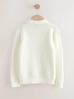 Crème écru - Polo texturé à manches longues (3-16ans)