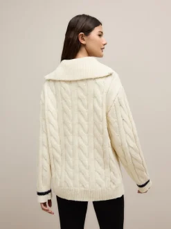 Crème écru - Pull graphique à col zippé en câble 1995