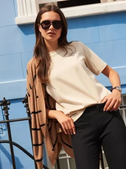 Crème d'avoine - T-shirt Manche courte Col ras du cou lourd