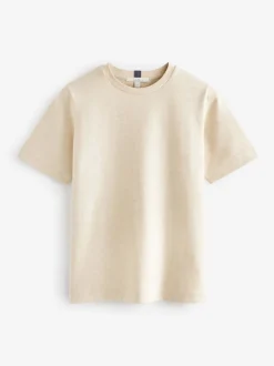 Crème d'avoine - T-shirt Manche courte Col ras du cou lourd