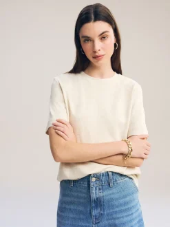 Crème d'avoine - T-shirt Manche courte Col ras du cou lourd