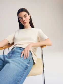 Crème d'avoine - T-shirt Manche courte Col ras du cou lourd