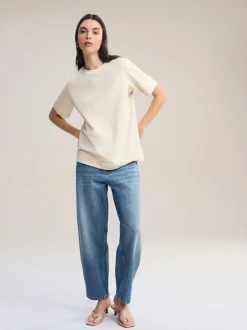 Crème d'avoine - T-shirt Manche courte Col ras du cou lourd