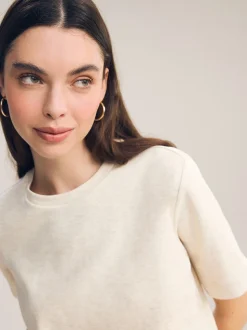 Crème d'avoine - T-shirt Manche courte Col ras du cou lourd