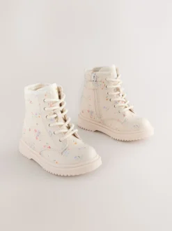 Crème fleuri - Bottines à lacets