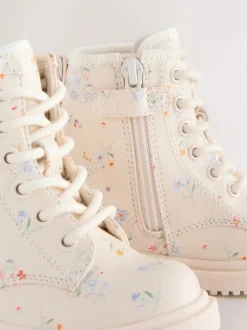 Crème fleuri - Bottines à lacets
