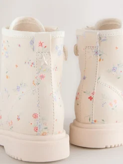 Crème fleuri - Bottines à lacets