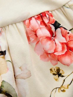 Crème fleuri - Robe côtelée à manches longues (3mois-7ans)