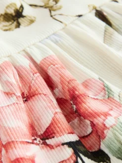 Crème fleuri - Robe d’été côtelée à manches courtes (3mois à7ans)