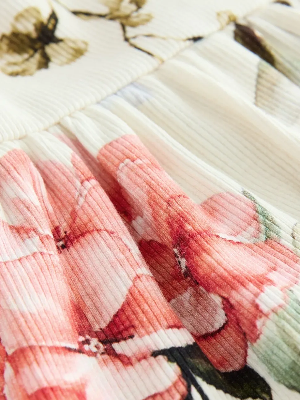 Crème fleuri - Robe d’été côtelée à manches courtes (3mois à7ans)