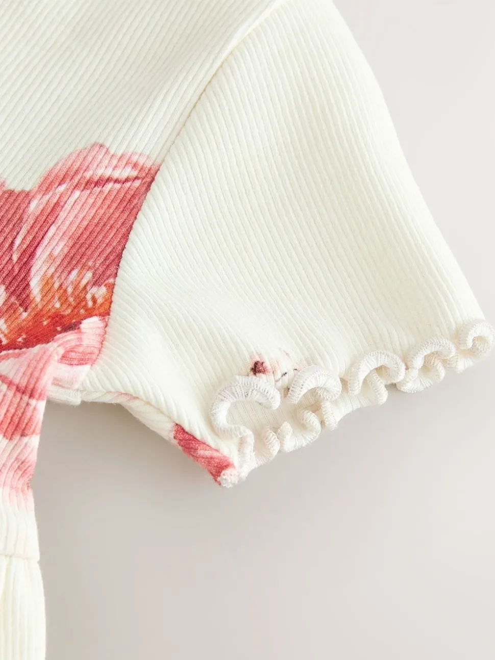 Crème fleuri - Robe d’été côtelée à manches courtes (3mois à7ans)