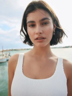 Crème froissée - Maillot de bain Nœud à encolure dégagée avec contrôle du ventre