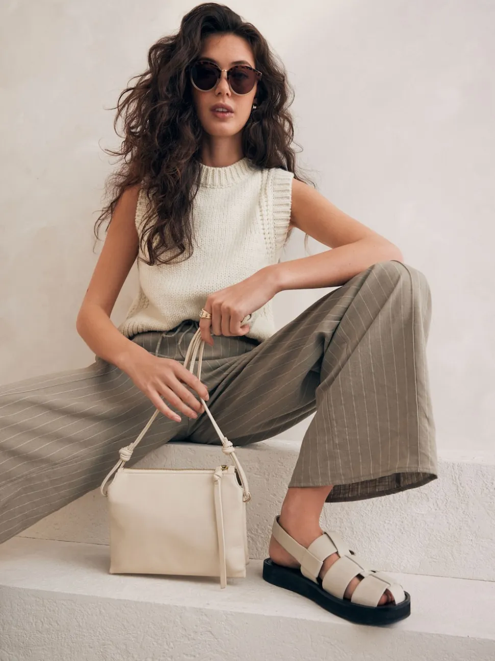 Crème ivoire - Sac à bandoulière en cuir