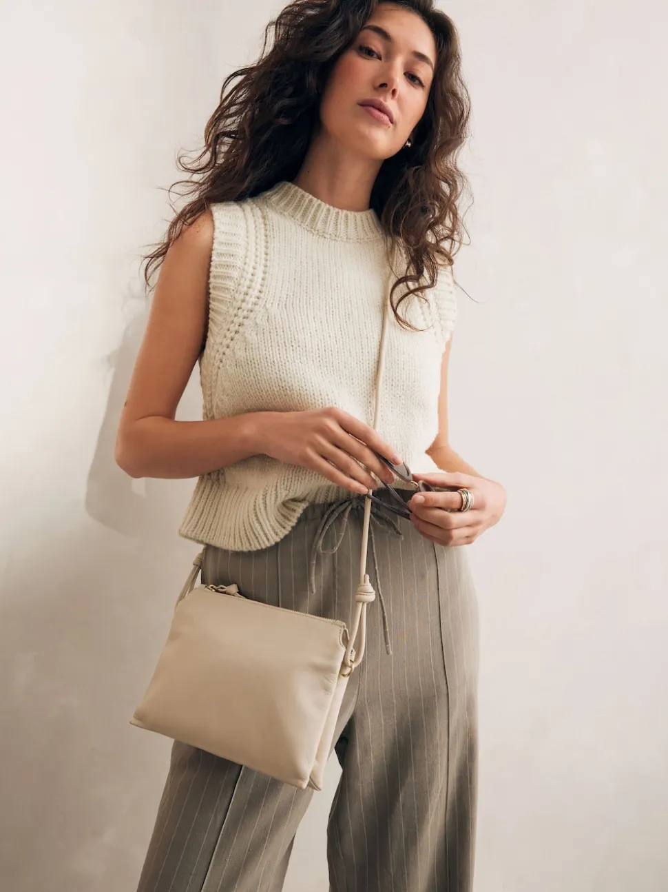 Crème ivoire - Sac à bandoulière en cuir