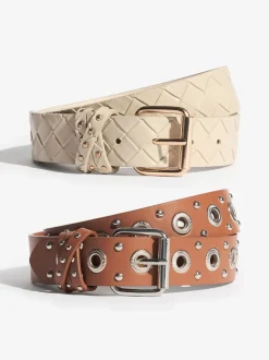 Crème Tissage et clous Fauve - Lot de 2 ceintures Lipsy