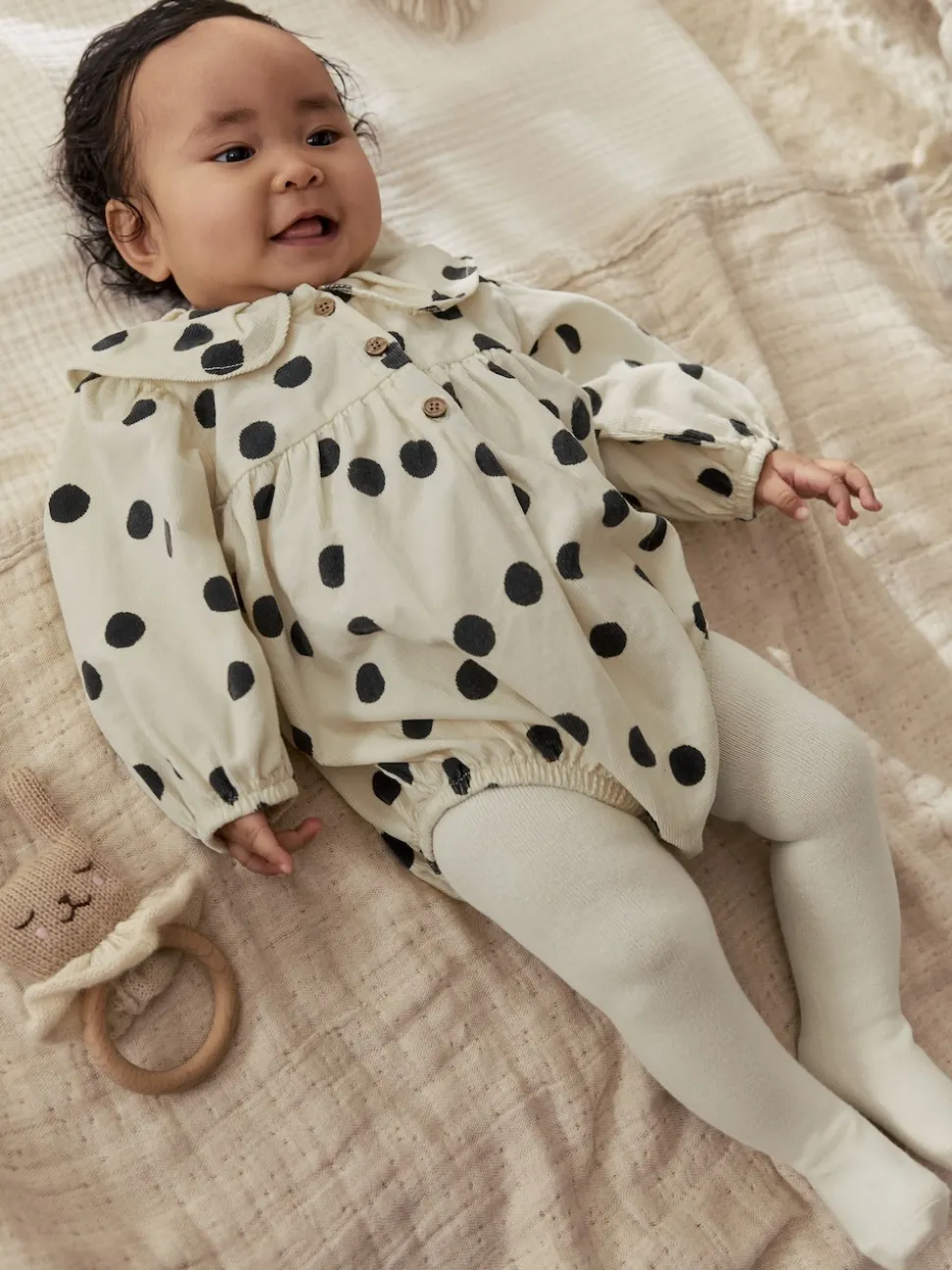 Crème/anthracite à pois - Ensemble de barboteuses Bébé Bloomer 2 pièces avec collants (0mois-3ans)