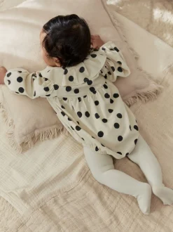 Crème/anthracite à pois - Ensemble de barboteuses Bébé Bloomer 2 pièces avec collants (0mois-3ans)