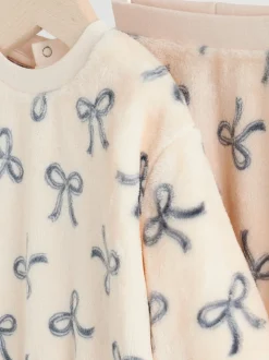 Crème/gris - Ensemble pull et pantalon en velours doux imprimé nœud (0mois-2ans)