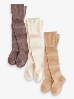 Crème/neutre - Lot de 3 paires de collants en coton riche