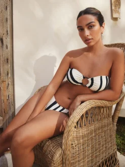 Crème/noir à rayures - Haut Bikini bandeau en métal