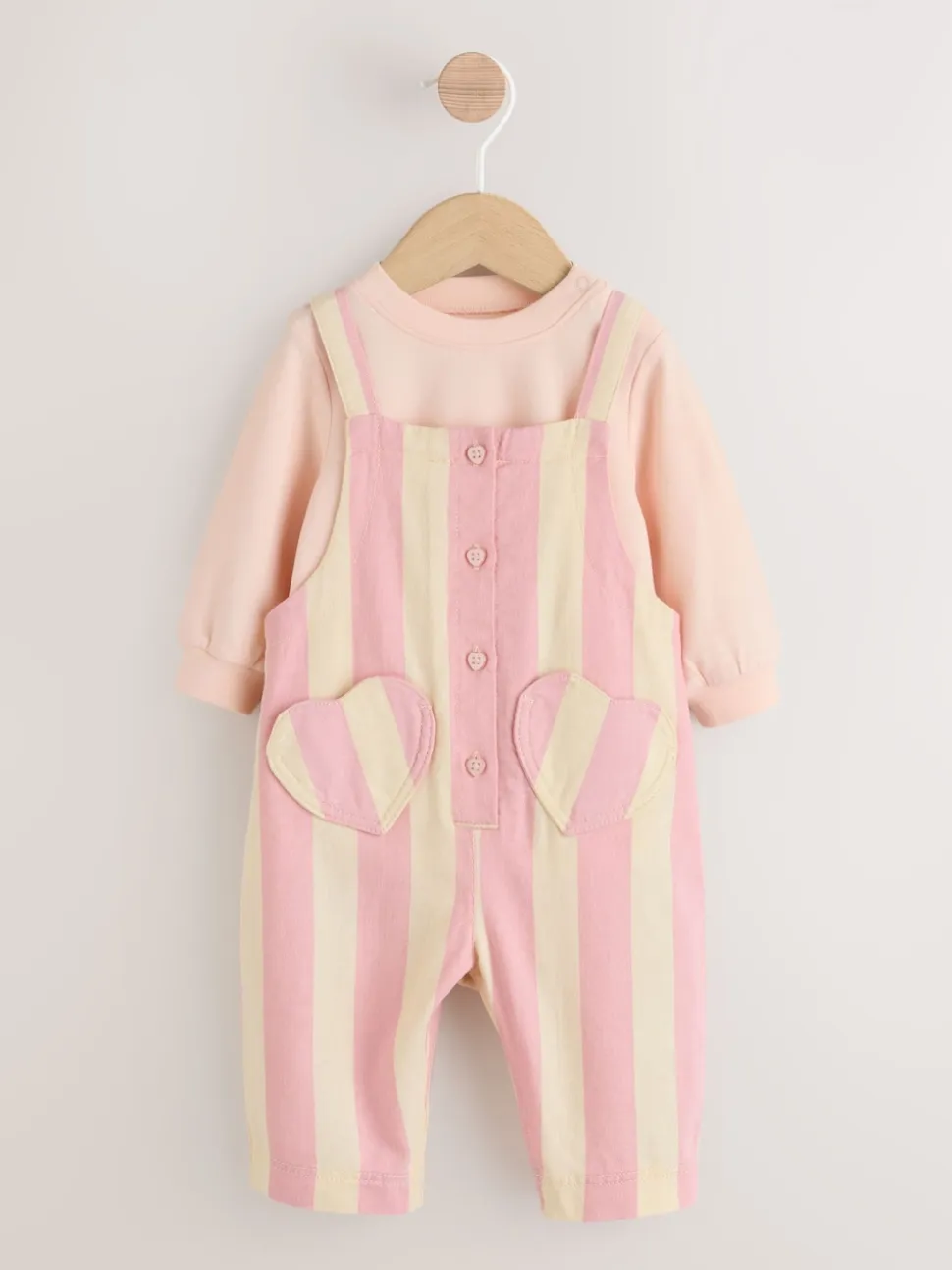 Crème/Rose Rayure - Ensemble Salopettes et Body BÉBÉ 2 Pieces (0mois-3ans)