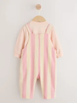 Crème/Rose Rayure - Ensemble Salopettes et Body BÉBÉ 2 Pieces (0mois-3ans)