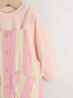 Crème/Rose Rayure - Ensemble Salopettes et Body BÉBÉ 2 Pieces (0mois-3ans)