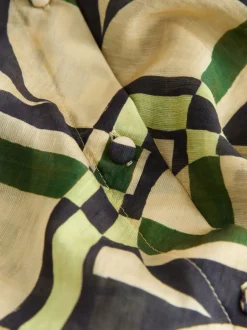 Crème/Vert imprimé géométrique - Chemise à col en V en Blend Lyocell