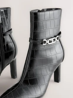 Croco noir en relief - Bottines à talons Forever Comfort® avec quincaillerie