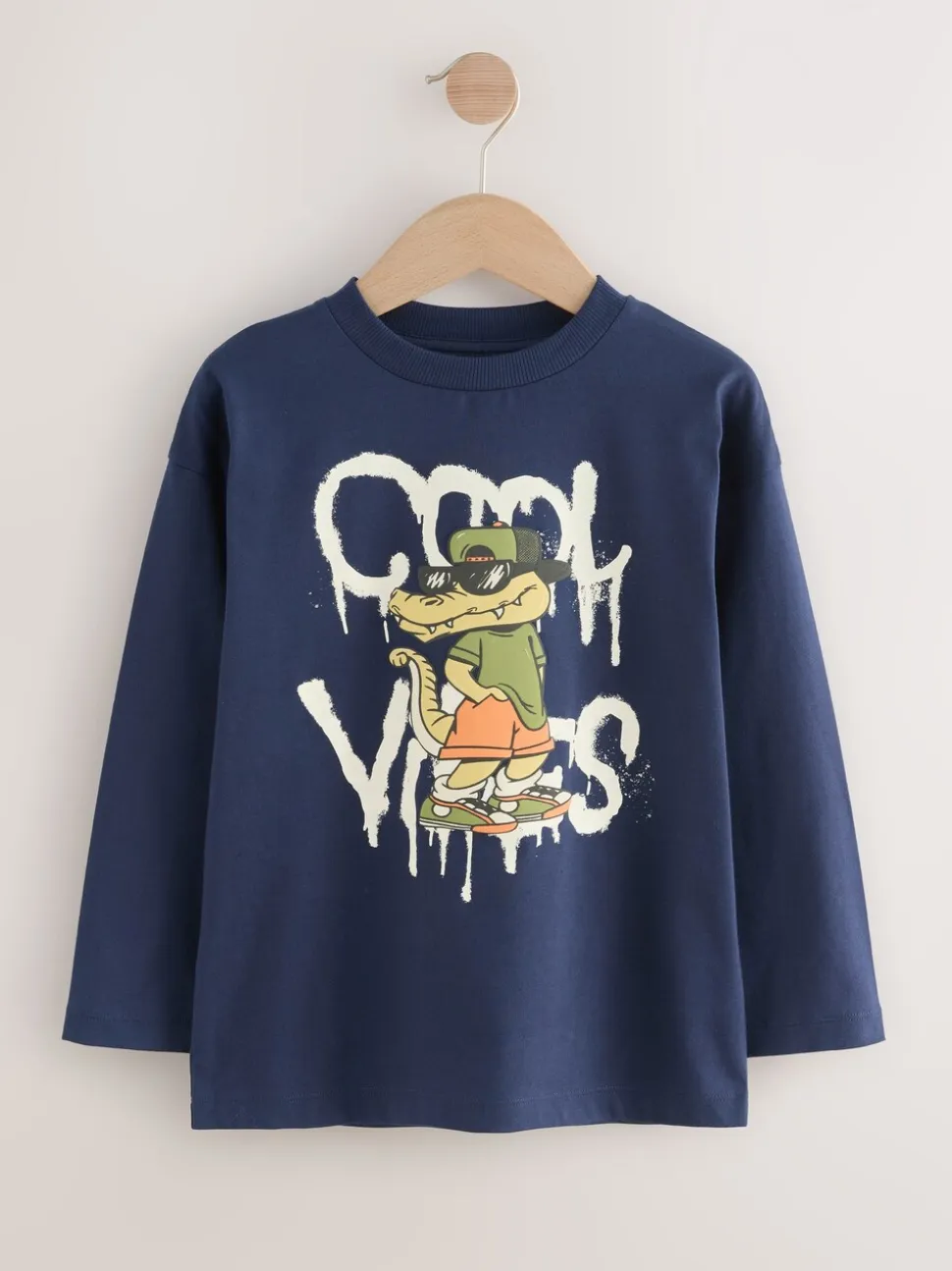 Crocodile bleu marine - T-shirt graphique décontracté en coton à manches longues (3-16ans)