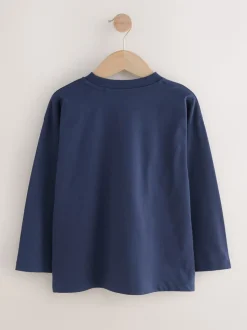 Crocodile bleu marine - T-shirt graphique décontracté en coton à manches longues (3-16ans)