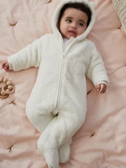 écru - Baby Cosy Fleece Hooded All-In-One (0mths-2yrs)