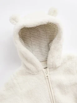 écru - Baby Cosy Fleece Hooded All-In-One (0mths-2yrs)