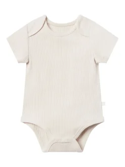 Écru - Body MORI côtelé extensible à manches courtes