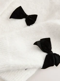 écru - Cardigan à nœud en velours tricoté avec laine