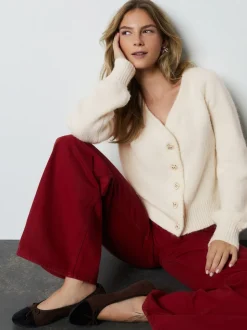 écru - Cardigan boutonné cœur en laine