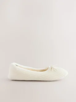 écru - Chaussons ballerines en velours