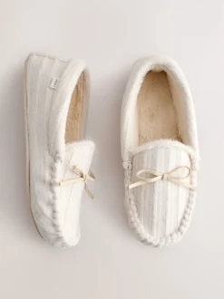 écru - Chaussons mocassins en maille Torsade