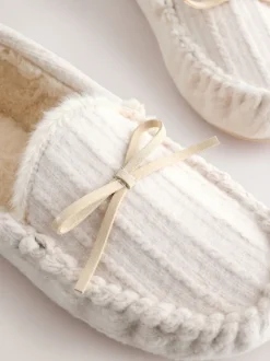 écru - Chaussons mocassins en maille Torsade