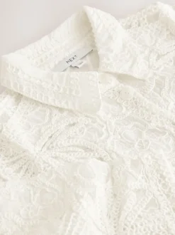 écru - Chemise à manches courtes au crochet