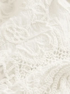 écru - Chemise à manches courtes au crochet