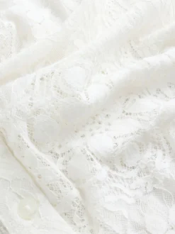 écru - Chemisier à manches mi-longues en dentelle