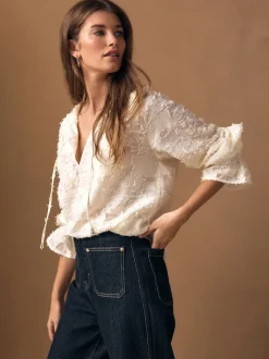 écru - Chemisier Tufty en jacquard à manches longues