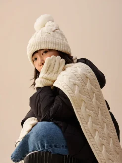 écru - Ensemble écharpe et gants en câble (3-16ans)
