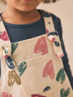 écru - Ensemble salopette et t-shirt à imprimé cœur (3mois7ans)