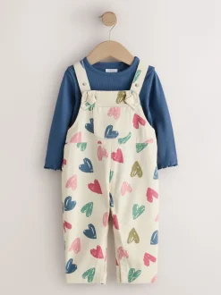 écru - Ensemble salopette et t-shirt à imprimé cœur (3mois7ans)