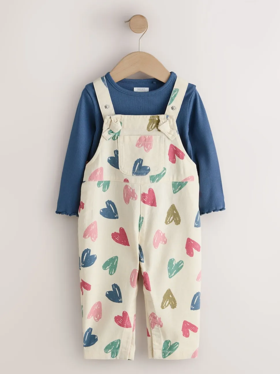 écru - Ensemble salopette et t-shirt à imprimé cœur (3mois7ans)