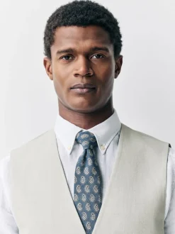 écru - Gilet de costume en lin Blend texturé