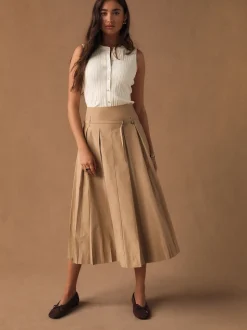 écru - Haut sans manches côtelé boutonné