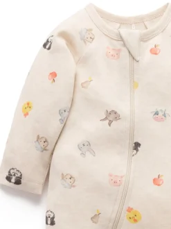 Écru - Lot de 2 combinaisons zippées imprimées Purebaby